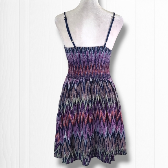 Red Camel Women's Multi Chevron Ruched Pleated A-Line Mini Bra Top Dress Size XS - Picture 7 of 11